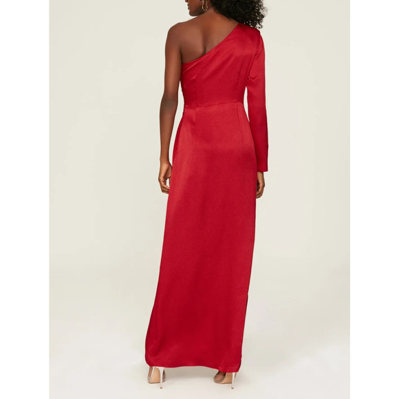 Monique Lhuillier Red One-Shoulder Midi Dress - Picture 3 of 14